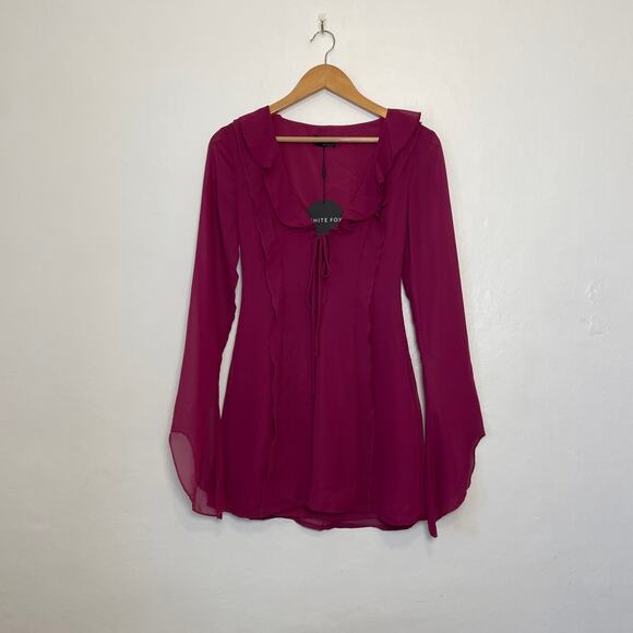 White Fox - Falling to Pieces Long Sleeve Mini Dress in Berry NWT - Picture 1 of 13
